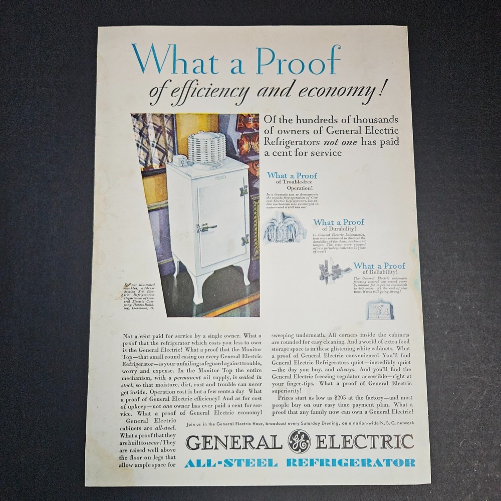 1930 General Electric All Steel Refrigerator Full Page Vintage Magazine Print Ad